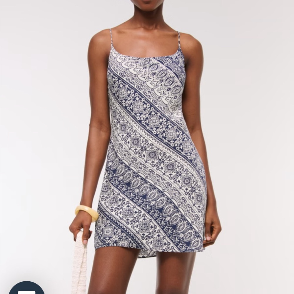 Abercrombie & Fitch Navy and White Printed Slip Mini Dress